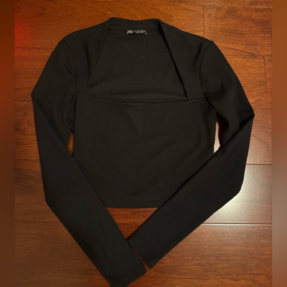 Black Long Sleeve Crop Top Zara